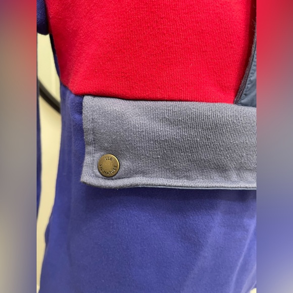 L.L. Bean Red and Blue Colorblock Organic Cotton Pullover 1/2 Zip Pocket small - Picture 3 of 5